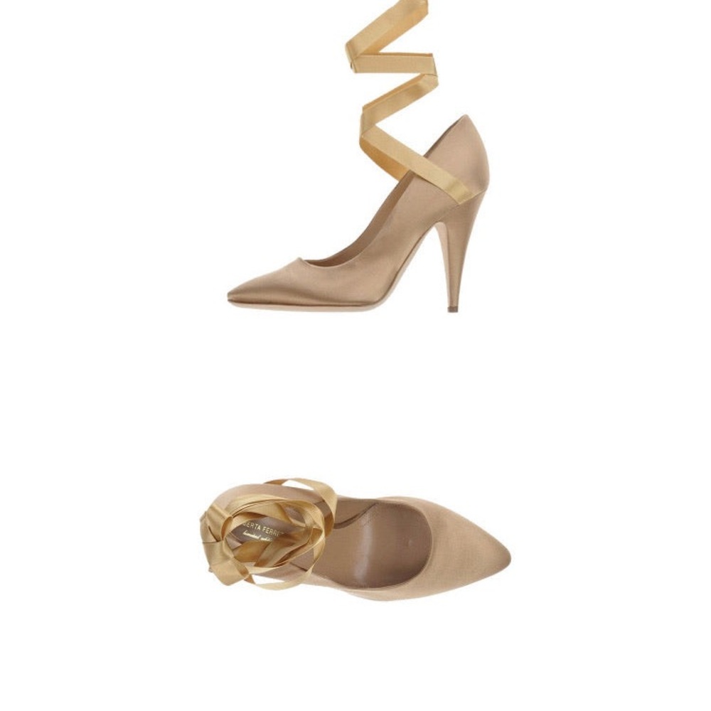 Alberta Ferretti Gold Stiletto Heels with Ribbon